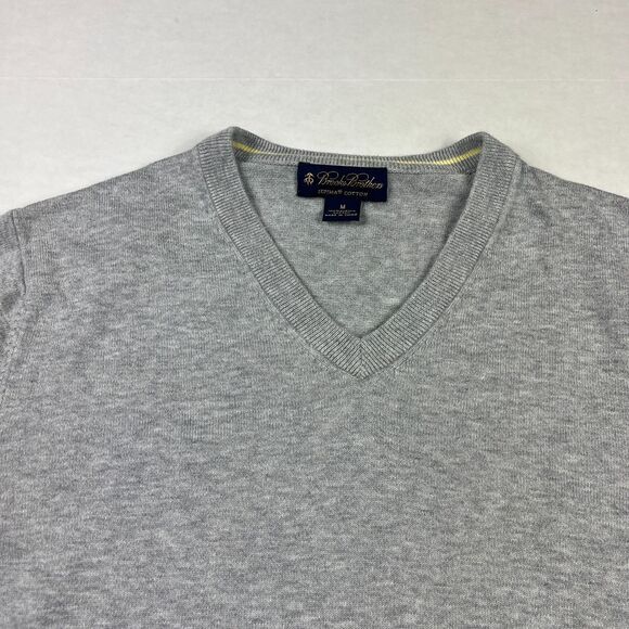 Brooks Brothers Mens Cotton V-Neck Sweater Gray Classic Comfort Work Casual M - Picture 3 of 11